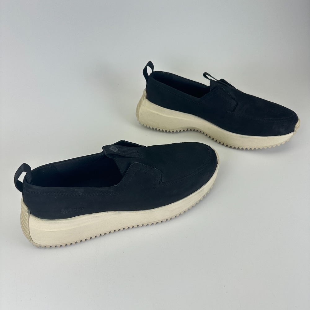 Sperry Shoes Black Boat Runner 8.5 Slip-On Leather Chunky Nautical